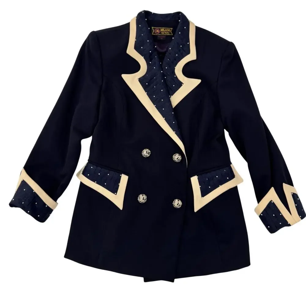 Milano High Fashion Vintage Blazer Pearl Navy Women's 40 Regencycore Royalcore - Picture 1 of 13